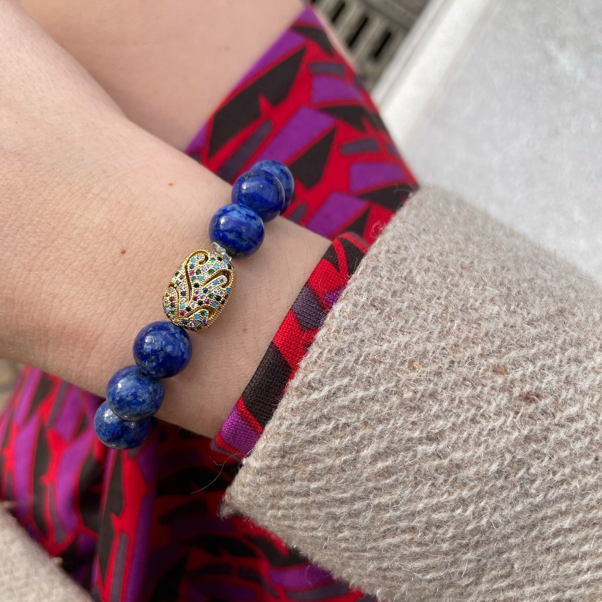 "Statement" Lapis Lazuli beaded bracelet