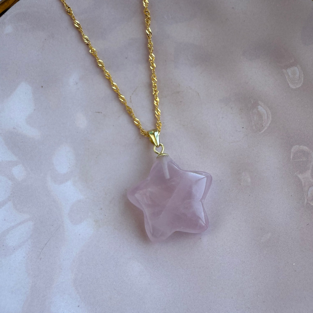 Natural Rose Quartz Star Pendant Necklace | Gold & Silver