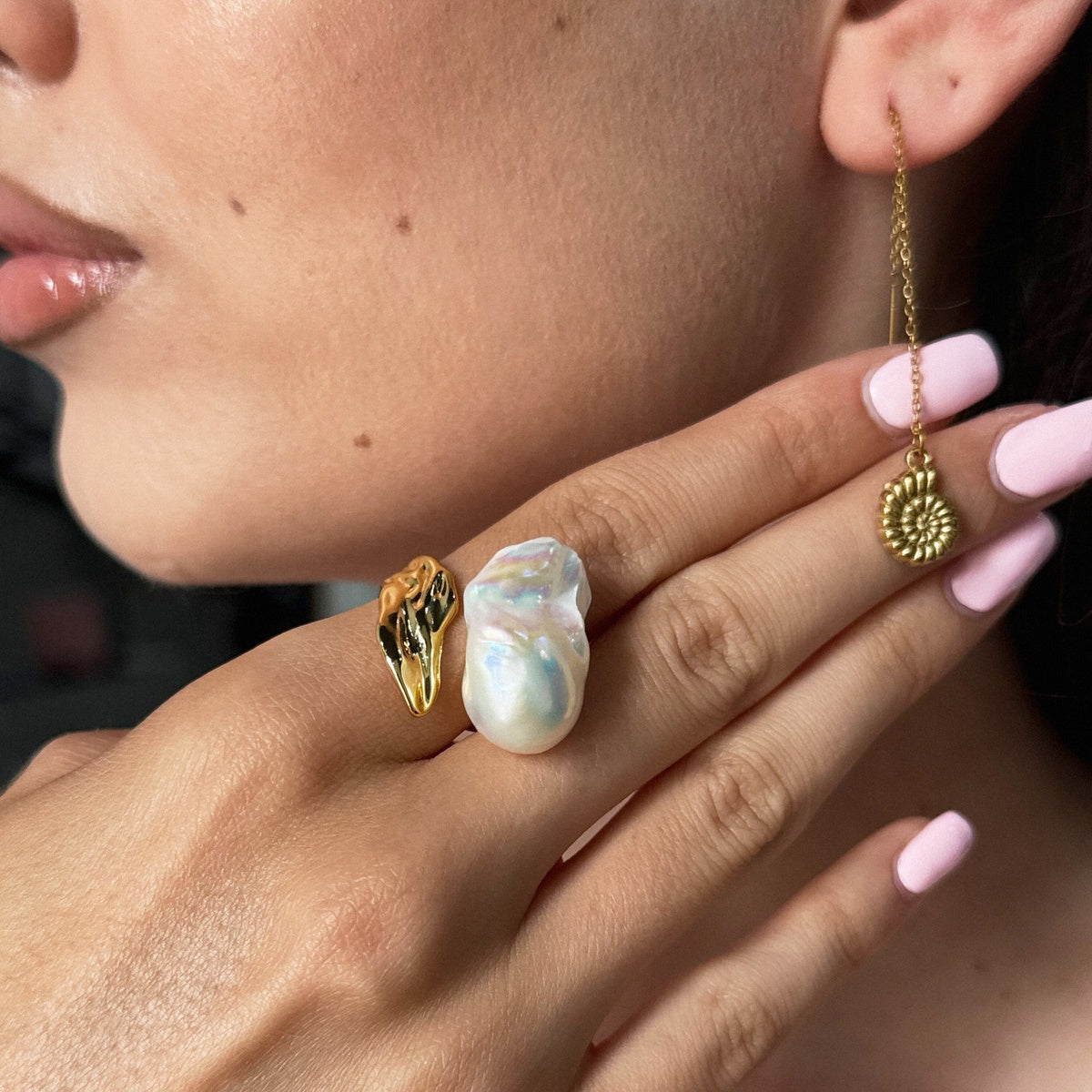 Natural High Luster Freshwater Baroque Pearl Ring