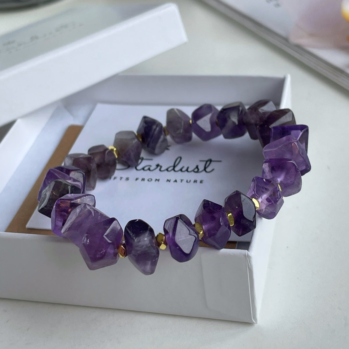 ROYAL AMETHYST | Faceted Purple Gemstone Bracelet with Gold Accents