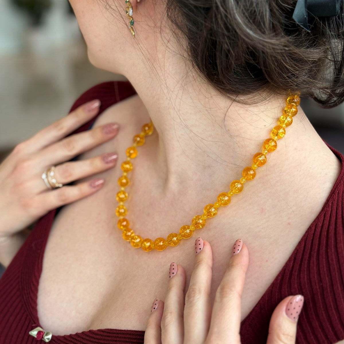 Natural Unheated 10mm Citrine Bead Necklace