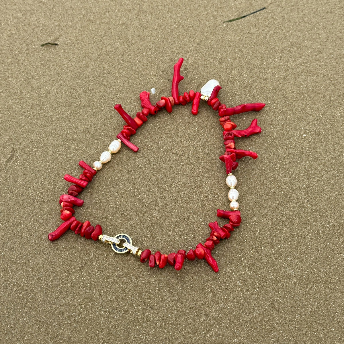 Statement Red Coral & Baroque Pearl Necklac,| Boho Chic Jewelry, Summer Necklace