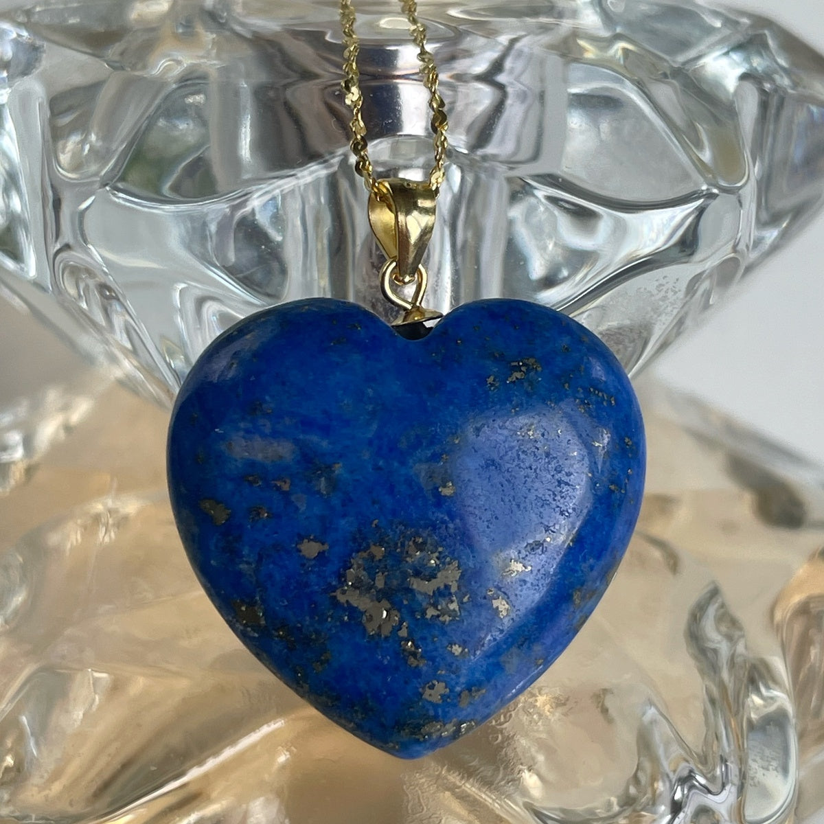 Natural Cobalt Blue Lapis Lazuli Heart Pendant 2.5cm | Gold & Silver