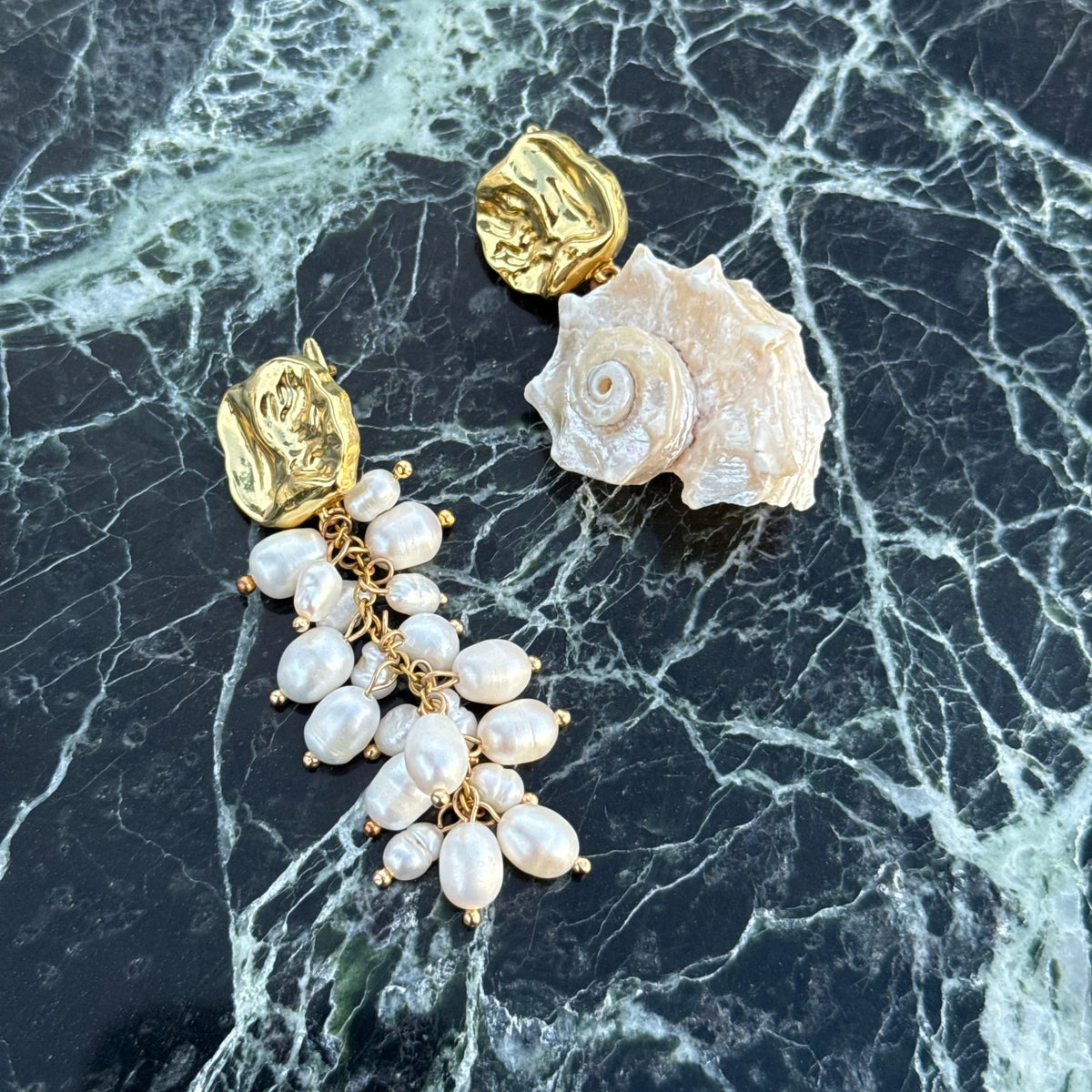 Asymmetrical Freshwater Pearl Earrings, Handmade Pearl Statement Earrings