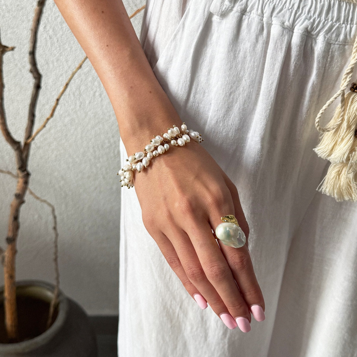 Natural High Luster Freshwater Baroque Pearl Ring