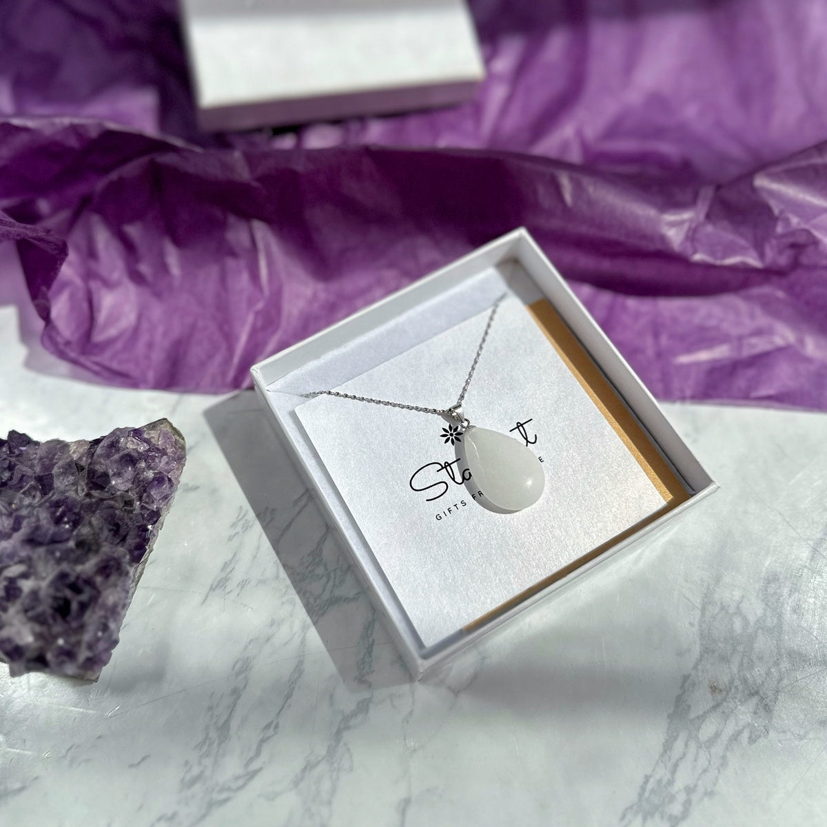 White Snow Quartz pendant Sterling Silver