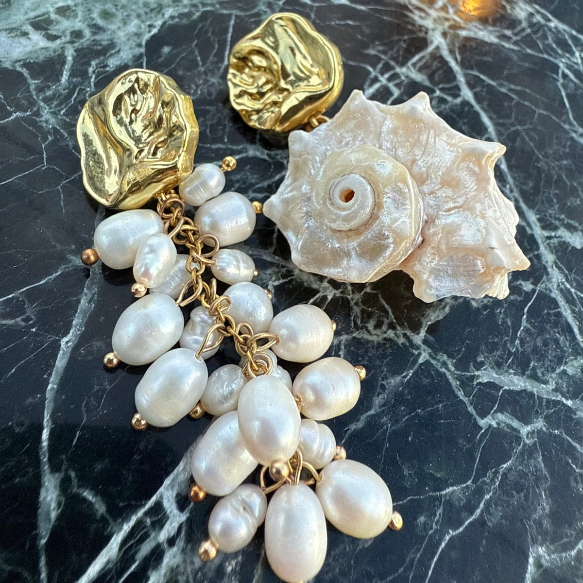 Asymmetrical Freshwater Pearl Earrings, Handmade Pearl Statement Earrings