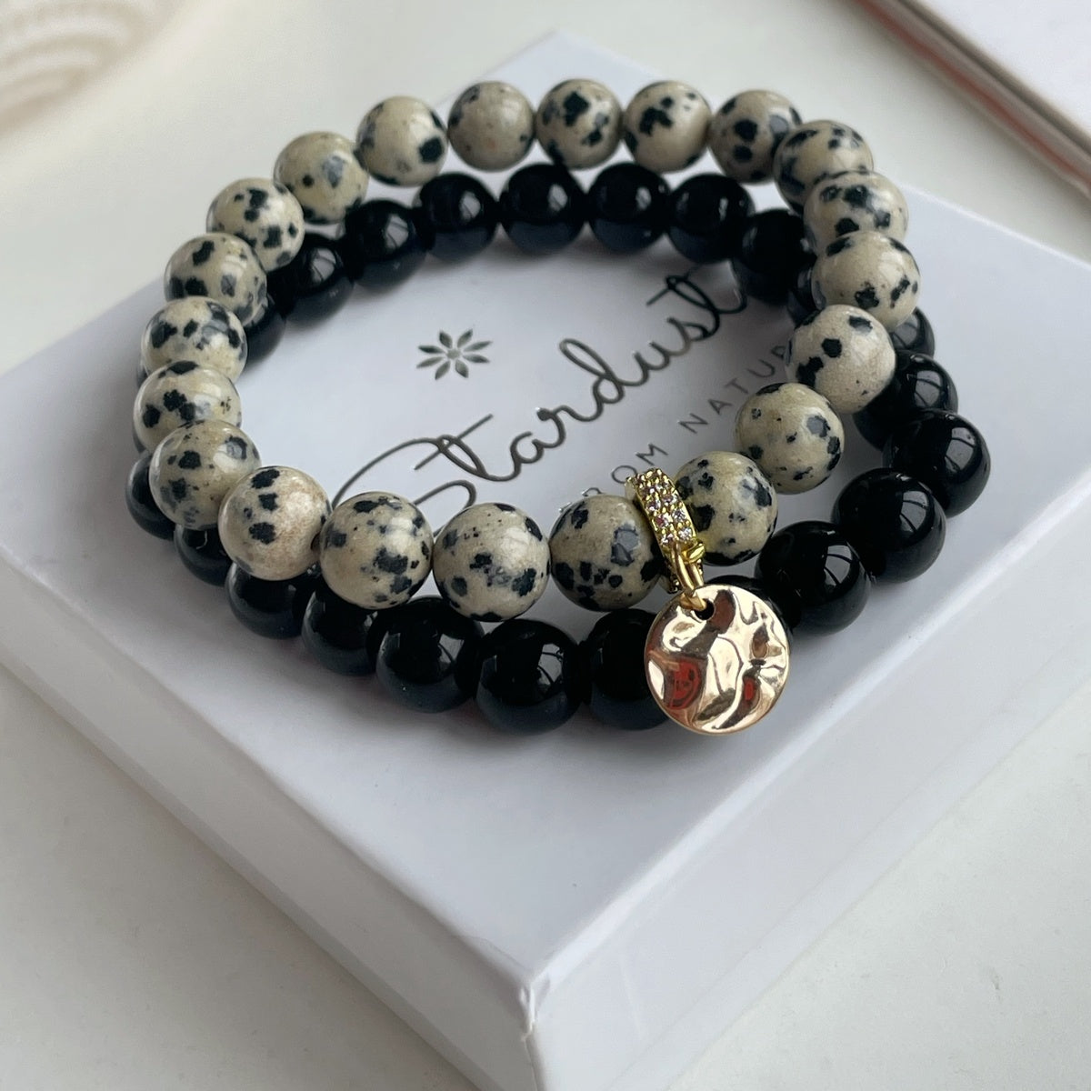 Women’s Dalmatian Jasper & Black Onyx Bracelet Set