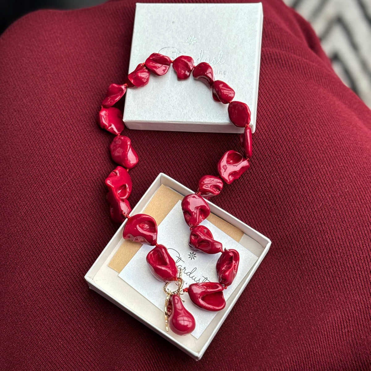 Red Baroque Pearl Necklace, Glamorous Evening Formal jewelry