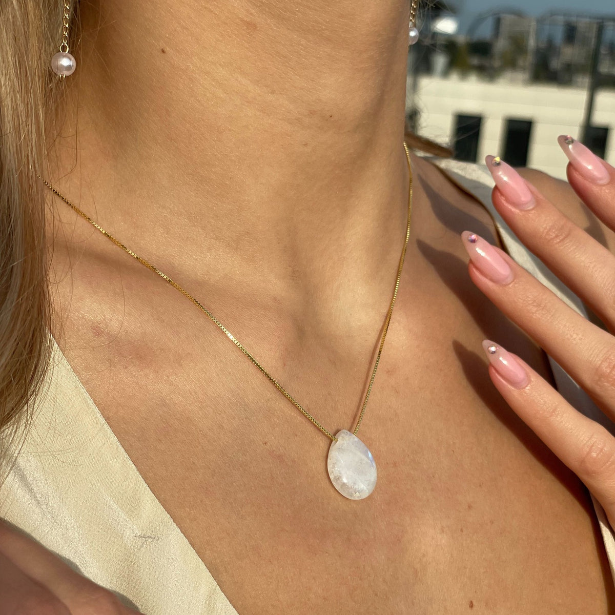 Rainbow Moonstone pendant Pear Shape 2cm x 2.5cm