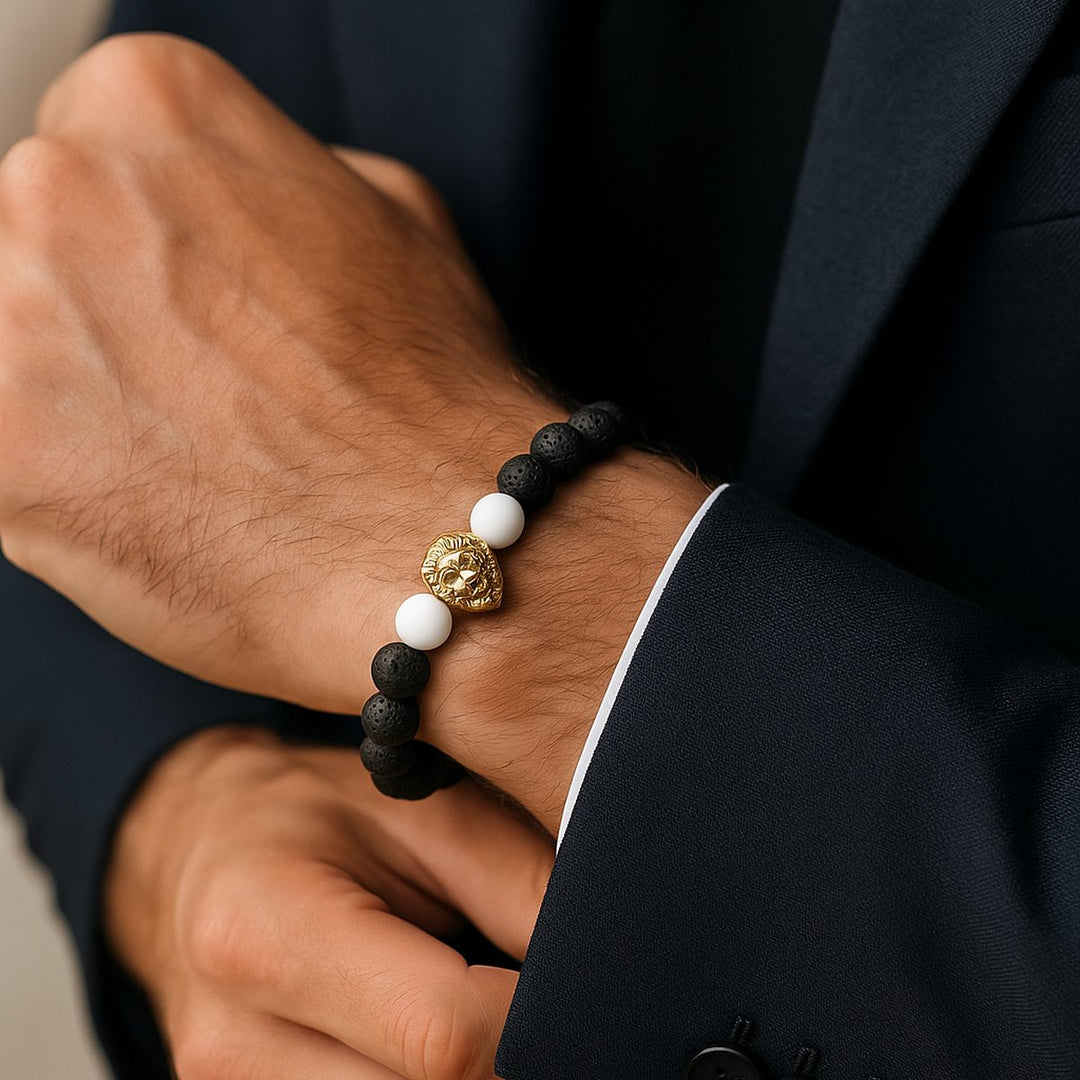 Luxury lava stone lion head bracelet