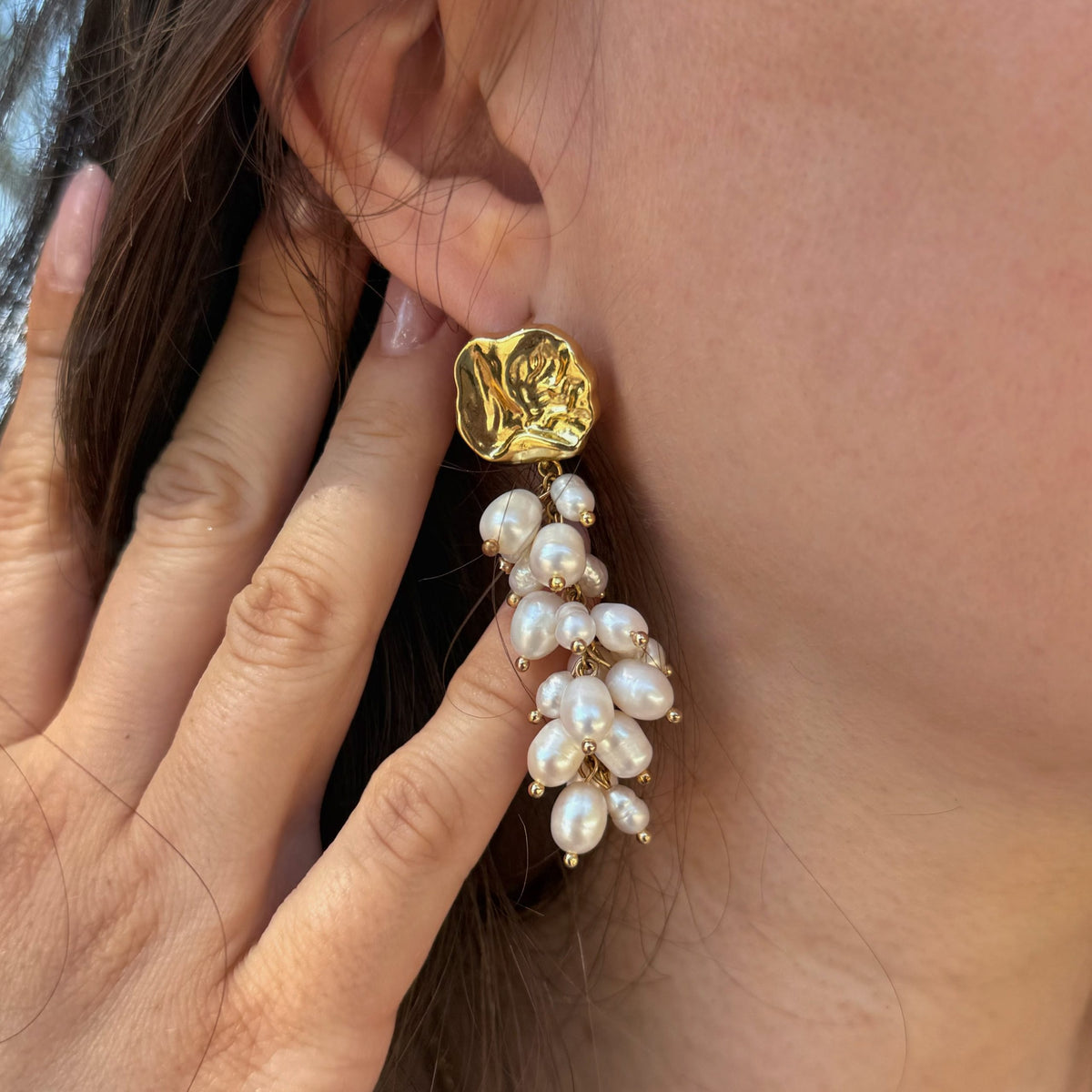 Asymmetrical Freshwater Pearl Earrings, Handmade Pearl Statement Earrings