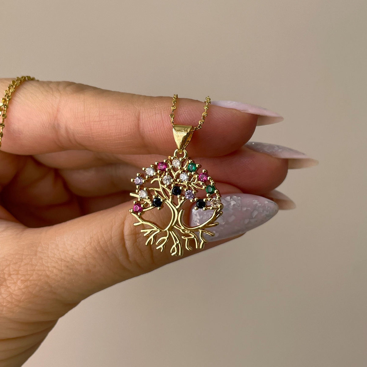 18k Gold plated Tree of life necklace with zircons