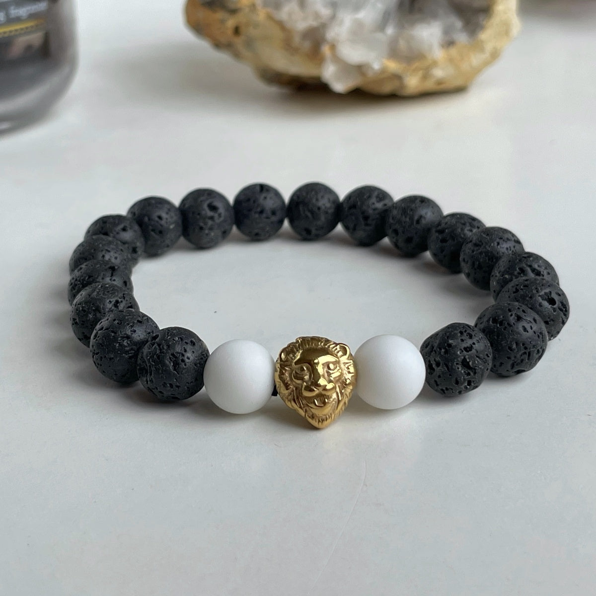 Luxury lava stone lion head bracelet