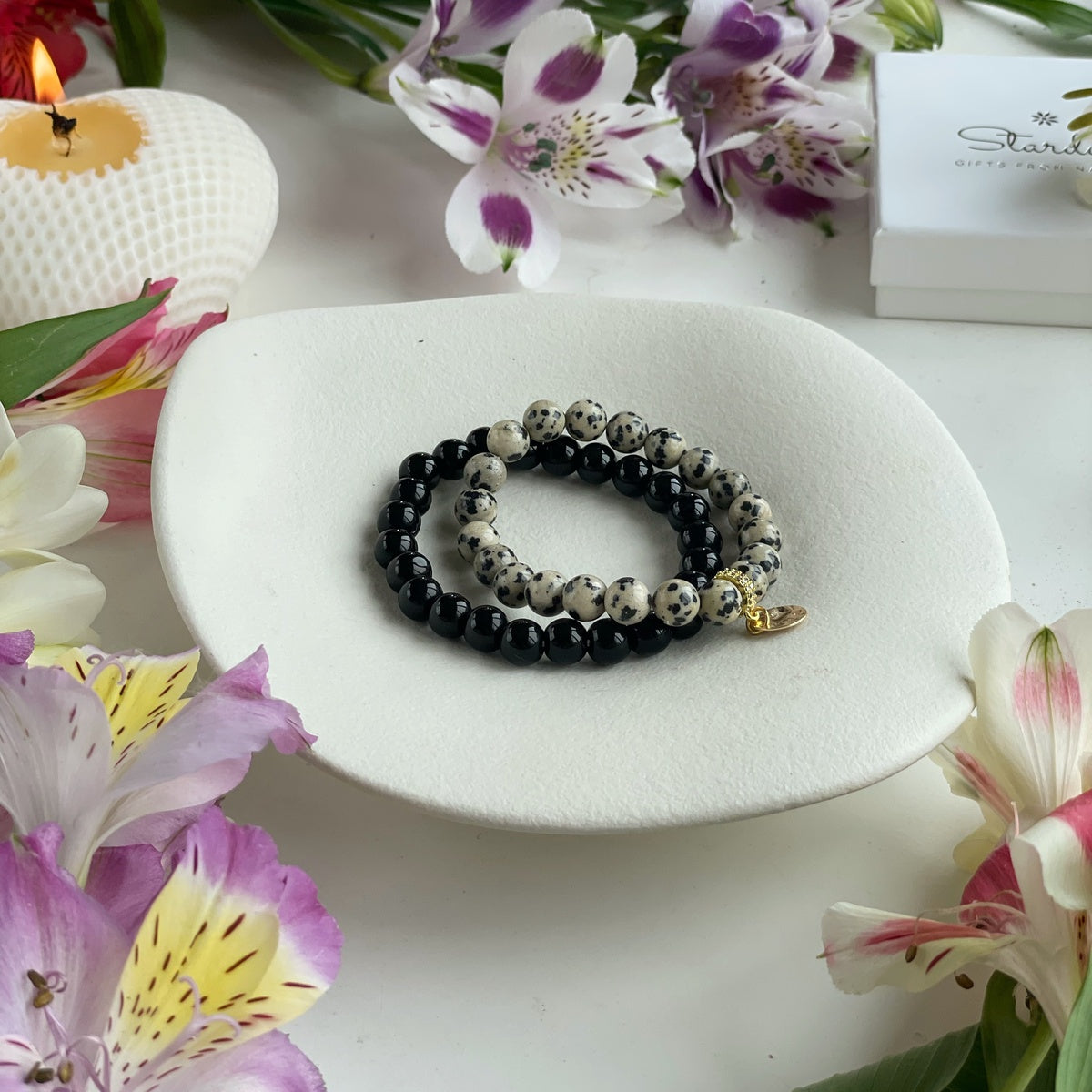 Women’s Dalmatian Jasper & Black Onyx Bracelet Set