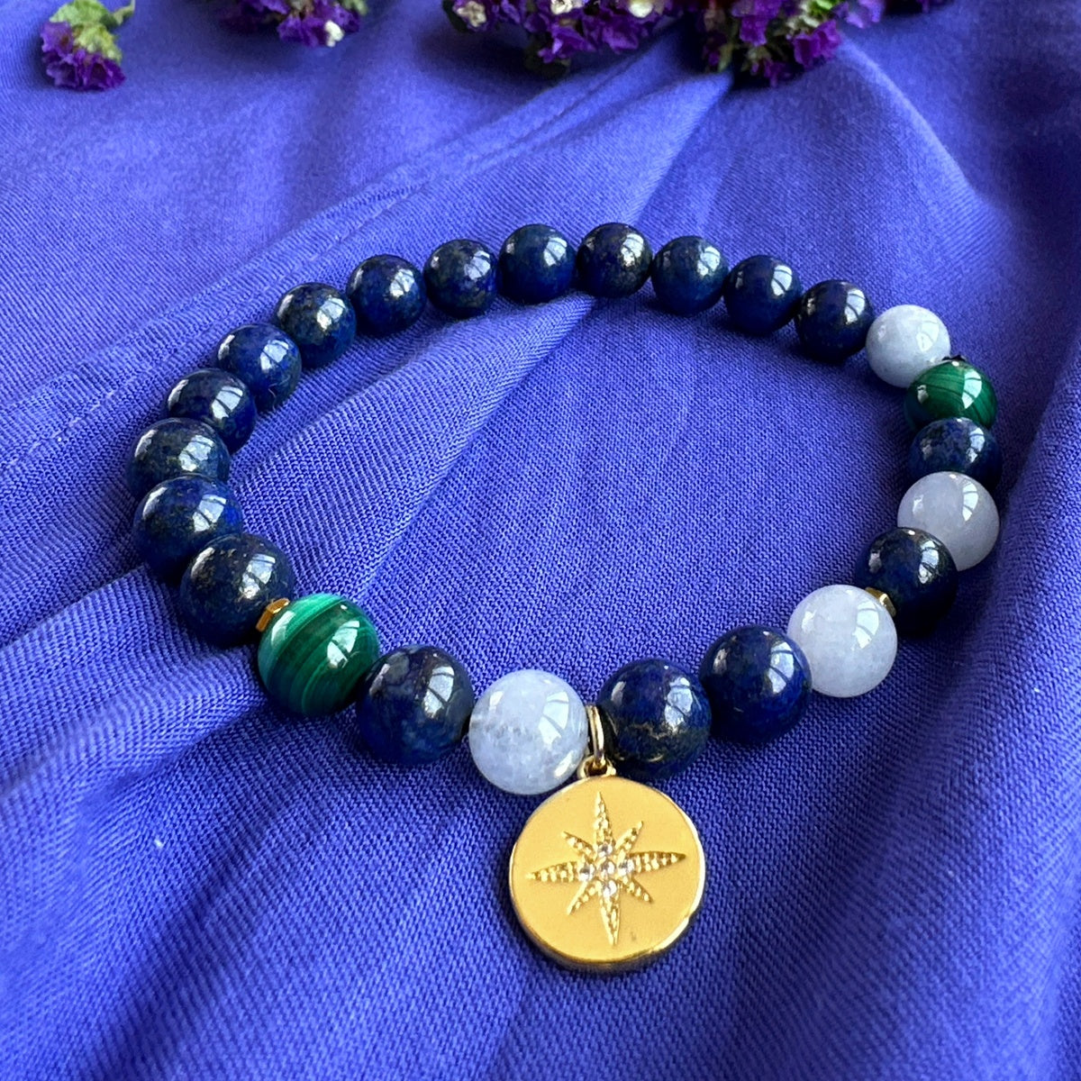 Premium Lapis Lazuli Bracelet with Malachite and Angelite