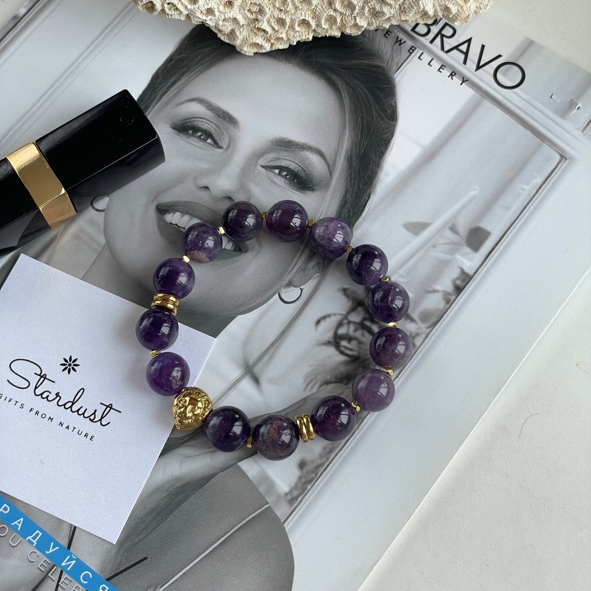 Luxury Amethyst Bracelet | 18K Gold-Plated Lion Head