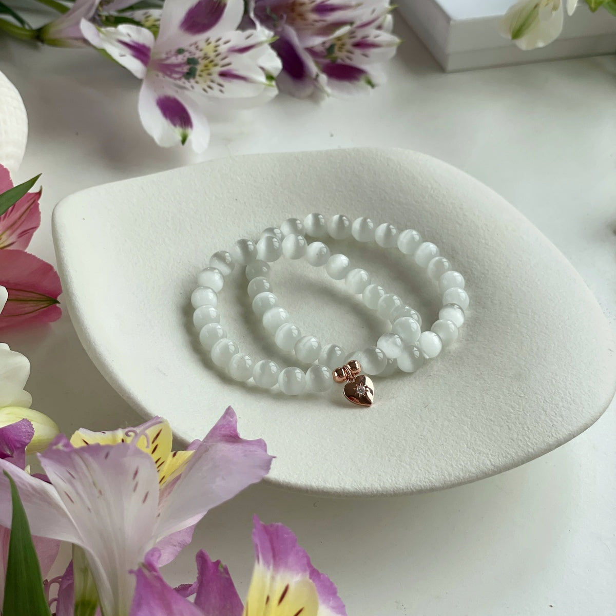 White Cat's Eye bracelet set