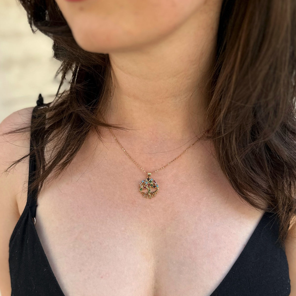 18k Gold plated Tree of life necklace with zircons