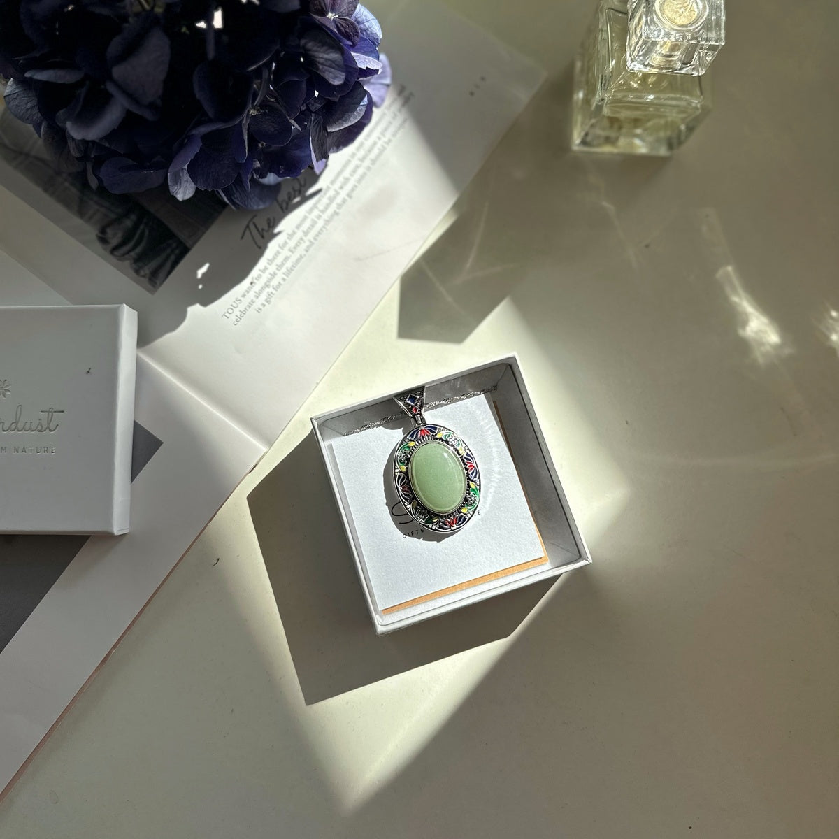 Vintage Floral Frame Gemstone Necklace | Natural Stone Pendant