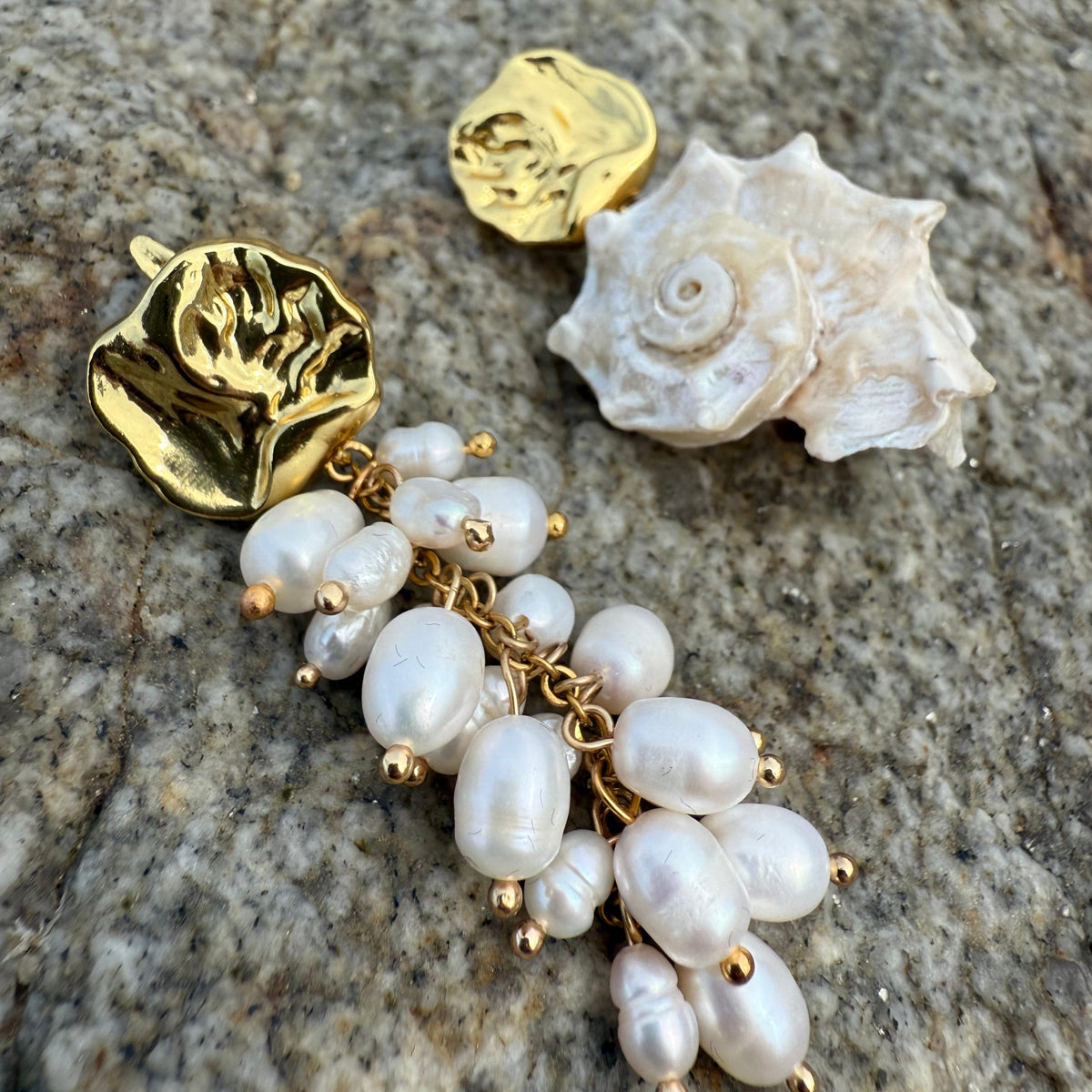 Asymmetrical Freshwater Pearl Earrings, Handmade Pearl Statement Earrings