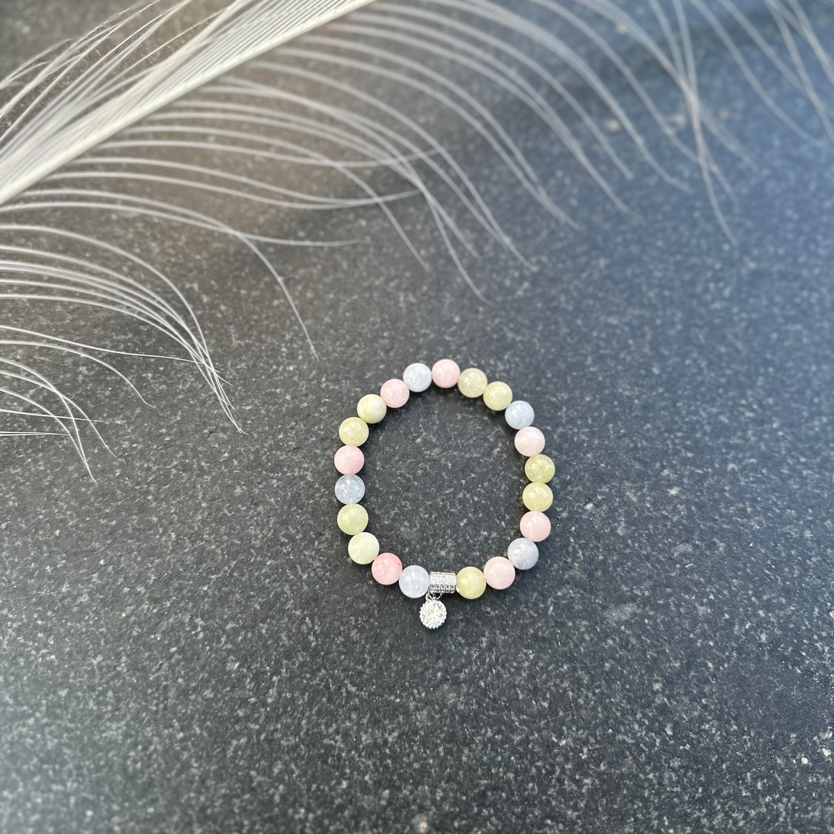 Tender Grace | Natural Morganite Beaded Bracelet with Sparkling Zircon Charm