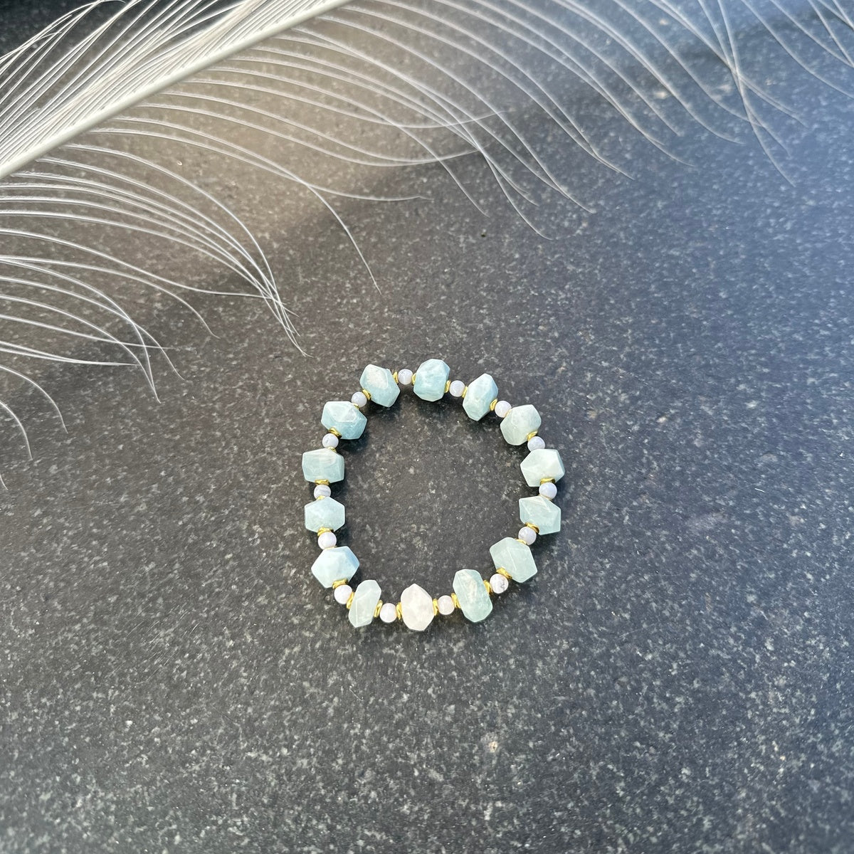 AQUA SERENITY | Faceted Aquamarine Bracelet with Gold Accents
