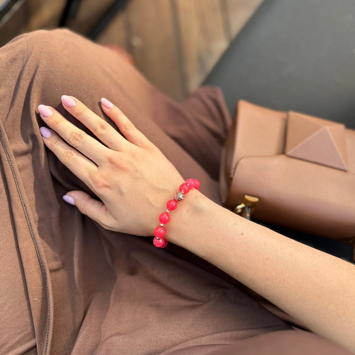 Fuchsia Pink Jade Bracelet | Rose Gold Hematite
