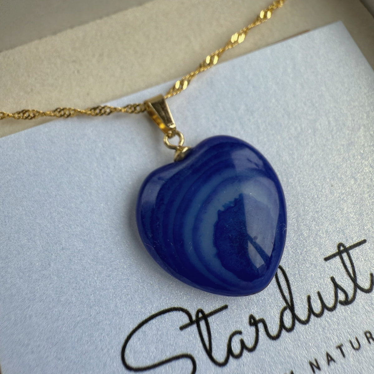 Natural Royal Blue Agate Heart Necklace | Gold