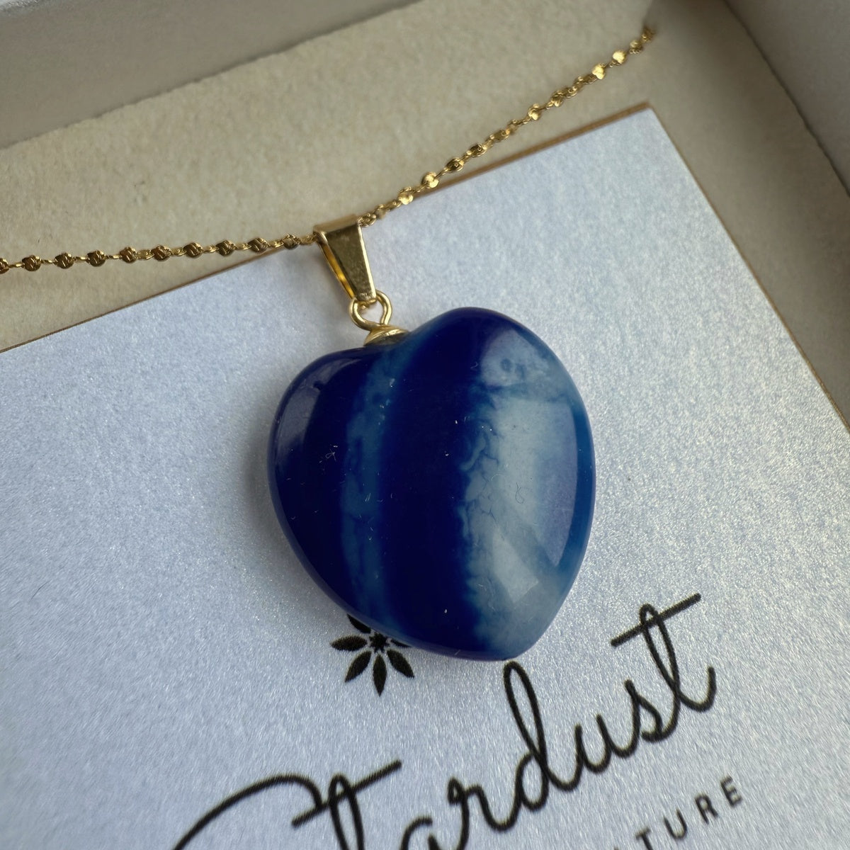 Natural Royal Blue Agate Heart Necklace | Gold