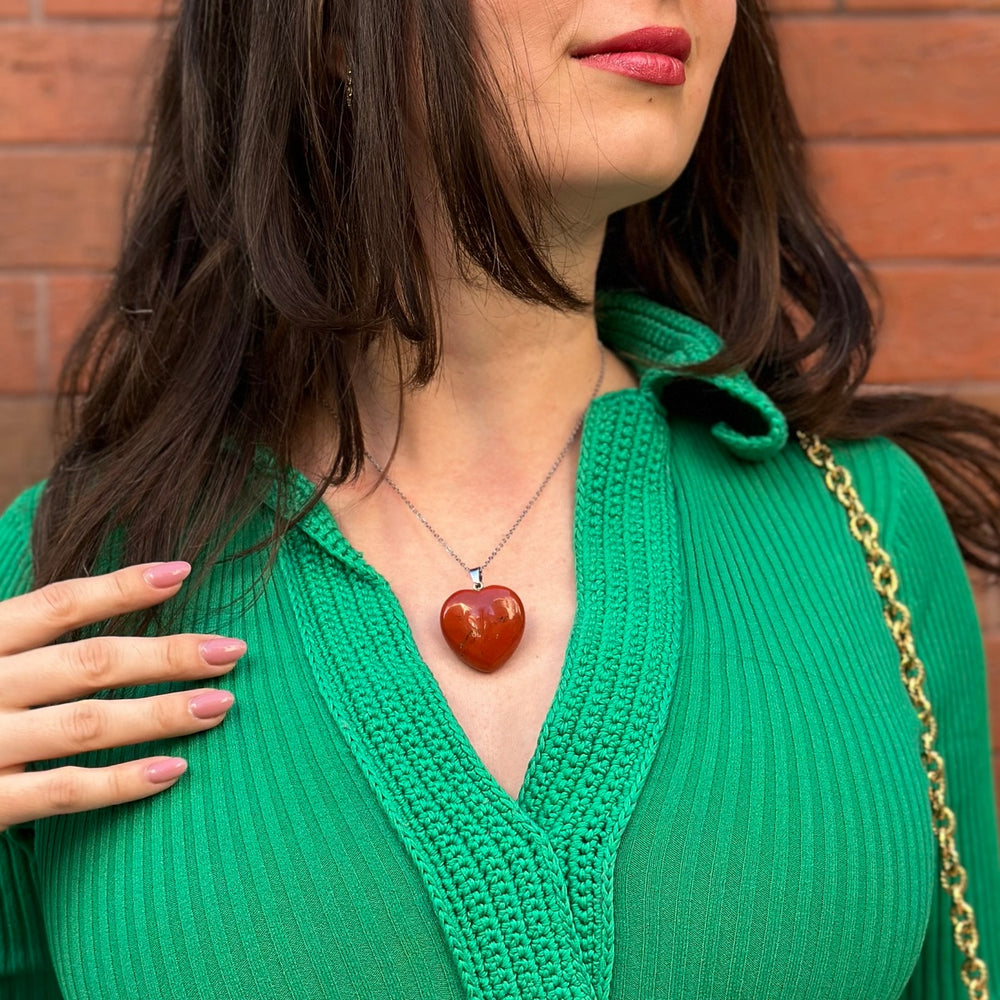 Natural Red Jasper Heart Necklace 3cm | Strength & Grounding