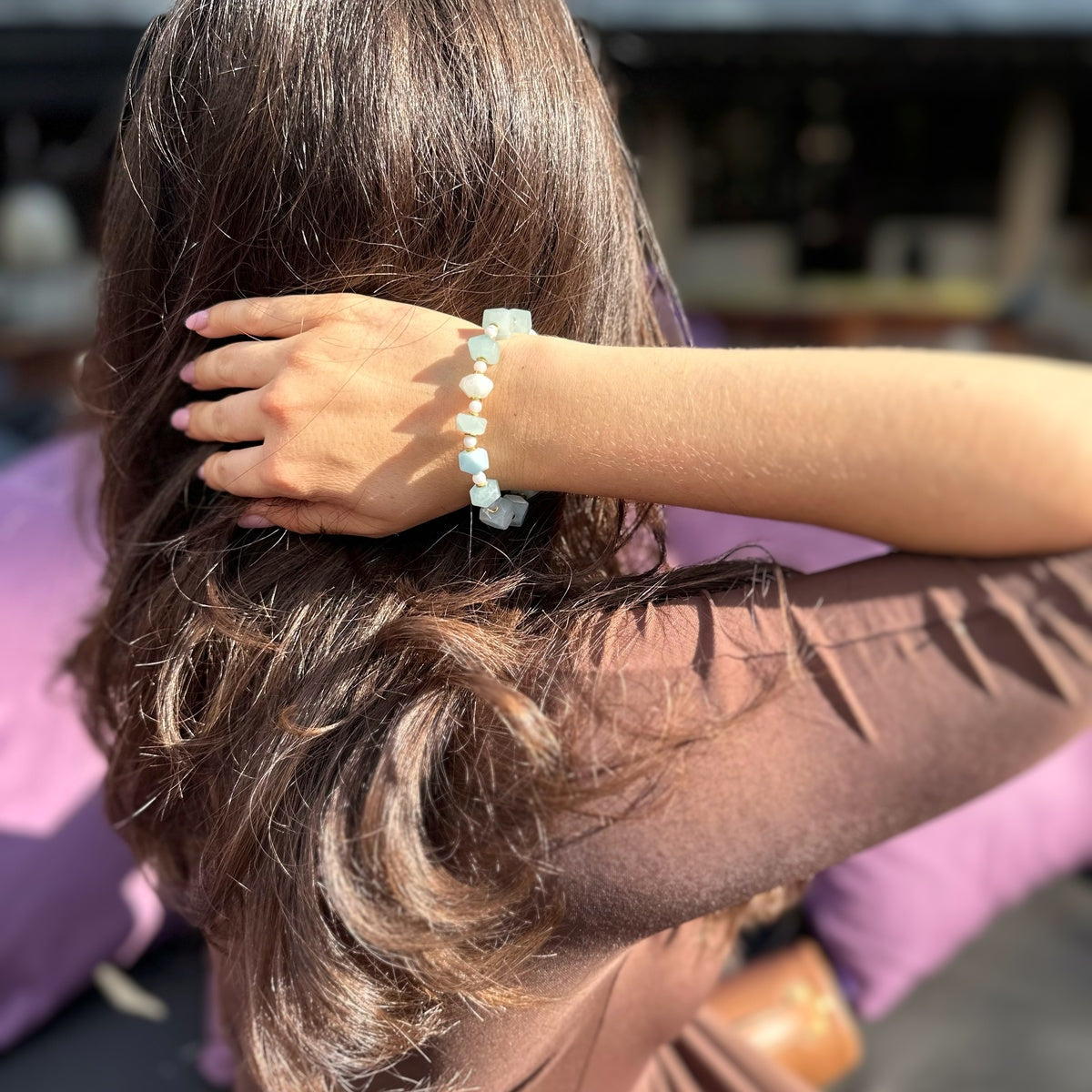 AQUA SERENITY | Faceted Aquamarine Bracelet with Gold Accents