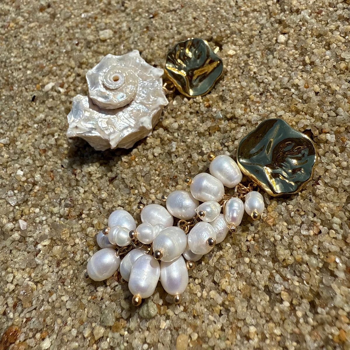 Asymmetrical Freshwater Pearl Earrings, Handmade Pearl Statement Earrings