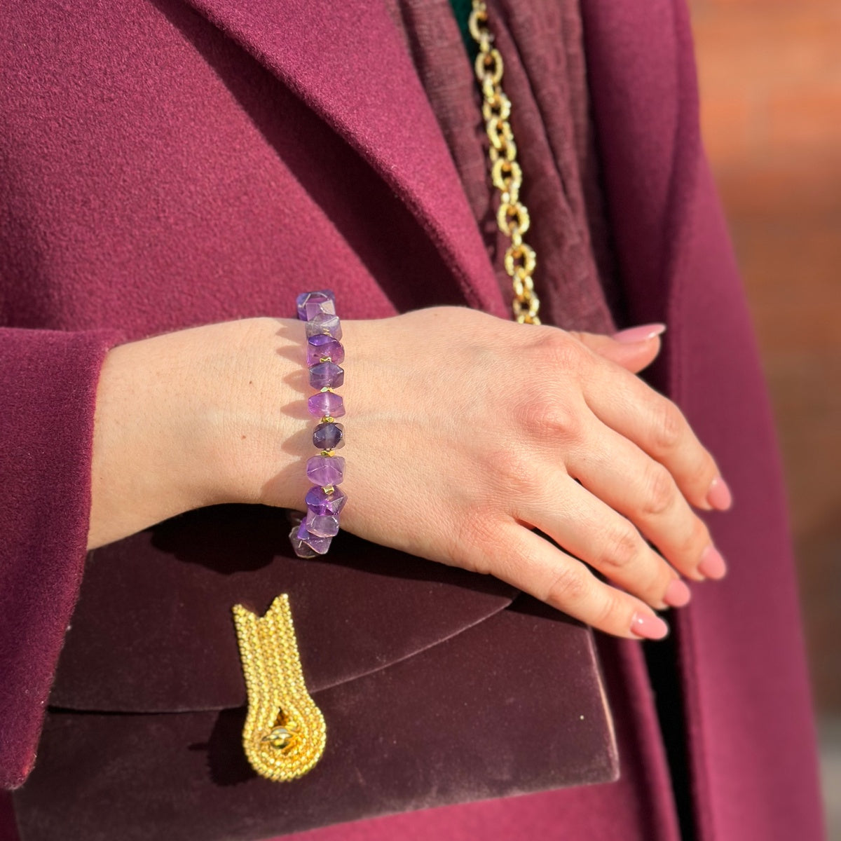 ROYAL AMETHYST | Faceted Purple Gemstone Bracelet with Gold Accents