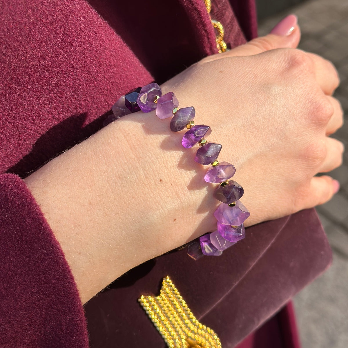 ROYAL AMETHYST | Faceted Purple Gemstone Bracelet with Gold Accents