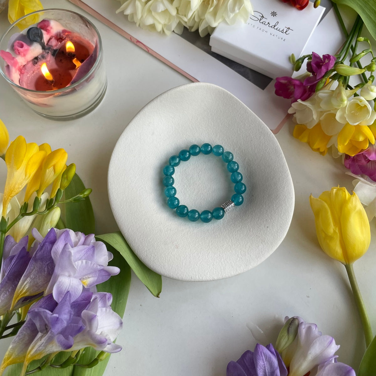 OCEAN BLUE | Blue Agate Bracelet with Silver Zircon Accents
