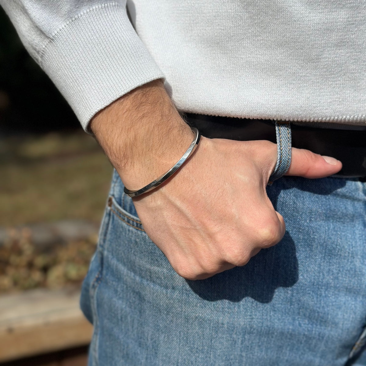 Minimalist Titanium Steel Bangle Bracelet for Him