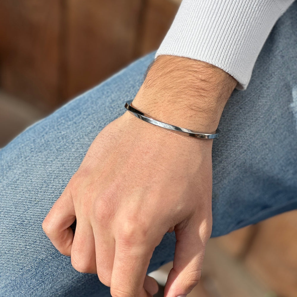 Minimalist Titanium Steel Bangle Bracelet for Him