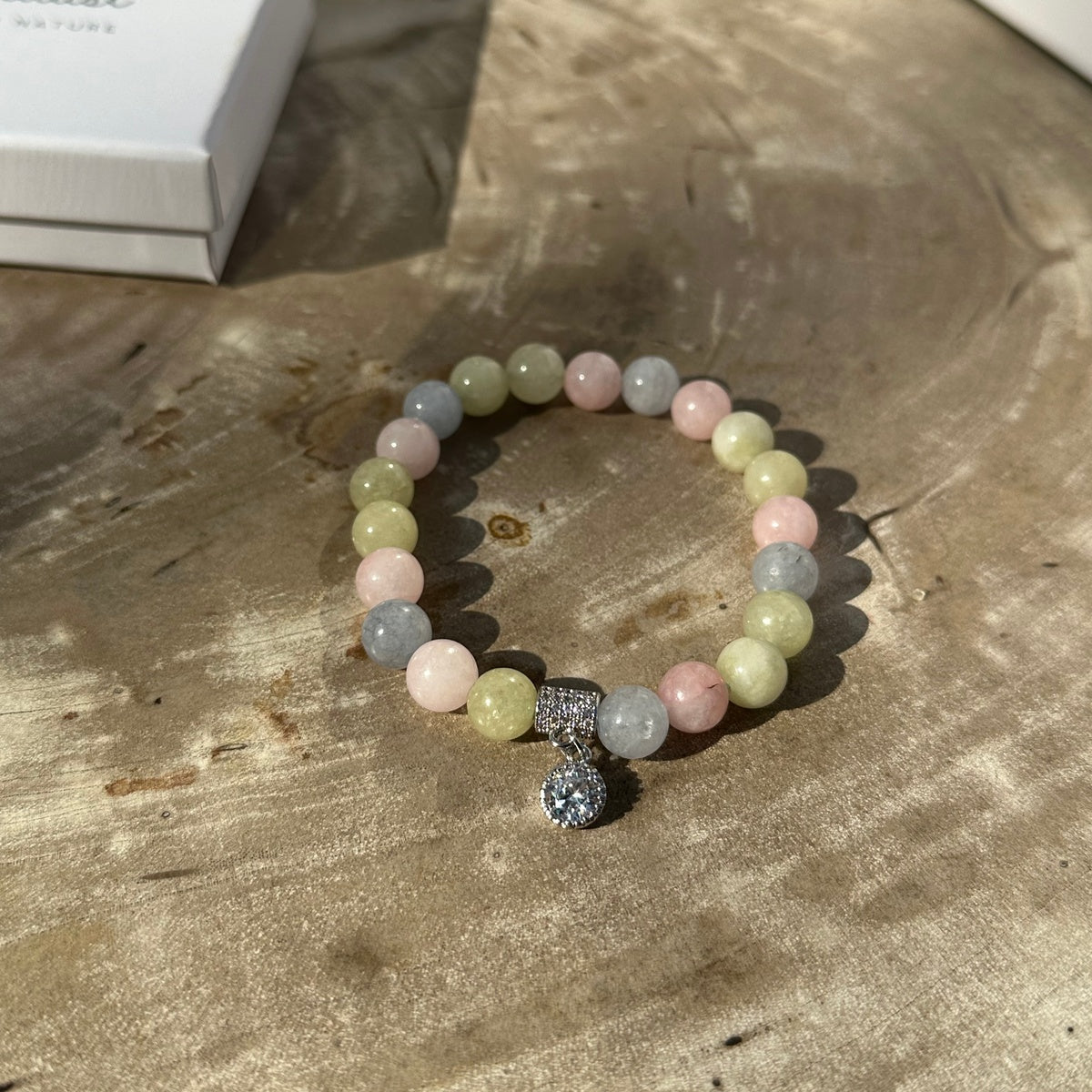 Tender Grace | Natural Morganite Beaded Bracelet with Sparkling Zircon Charm