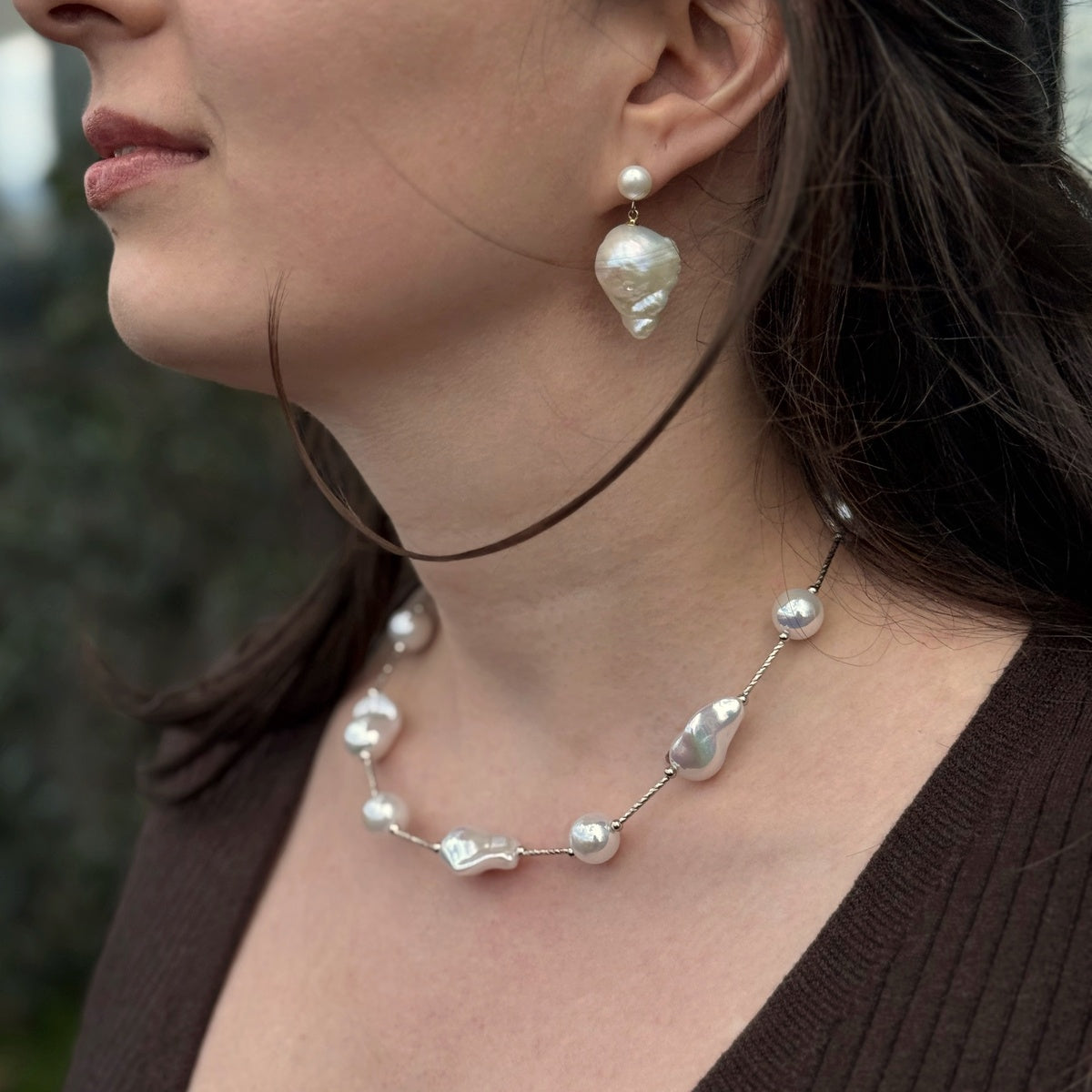 Silver Baroque Pearl Necklace