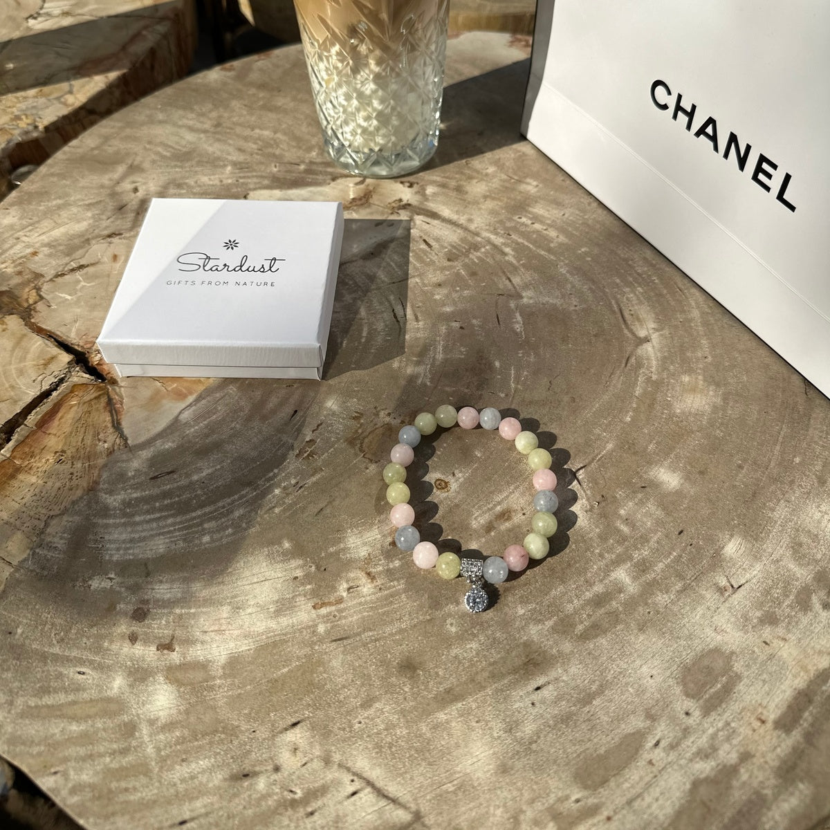 Tender Grace | Natural Morganite Beaded Bracelet with Sparkling Zircon Charm