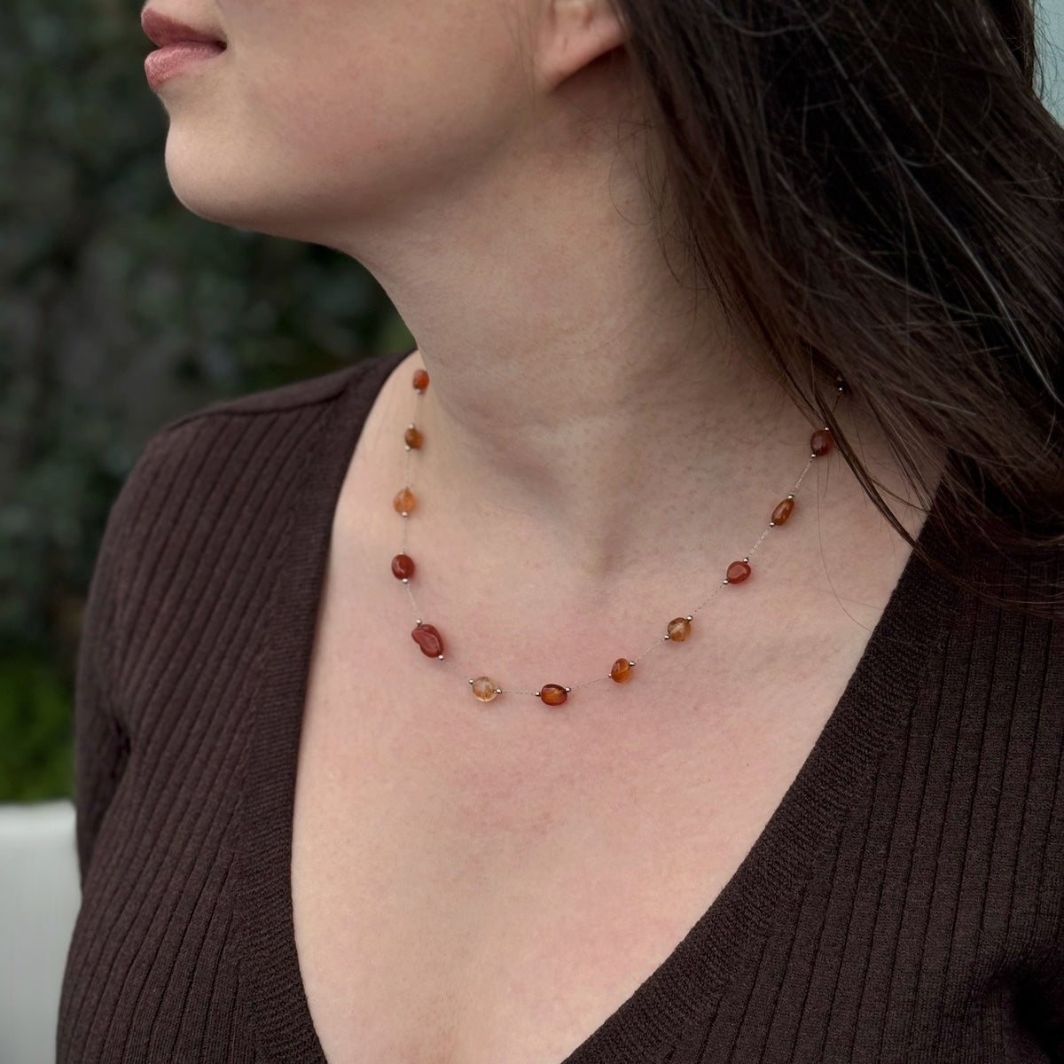 Natural Gemstone Choker Necklace | Amethyst, Carnelian & Citrine