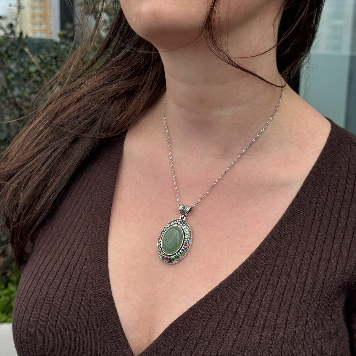 Vintage Floral Frame Gemstone Necklace | Natural Stone Pendant