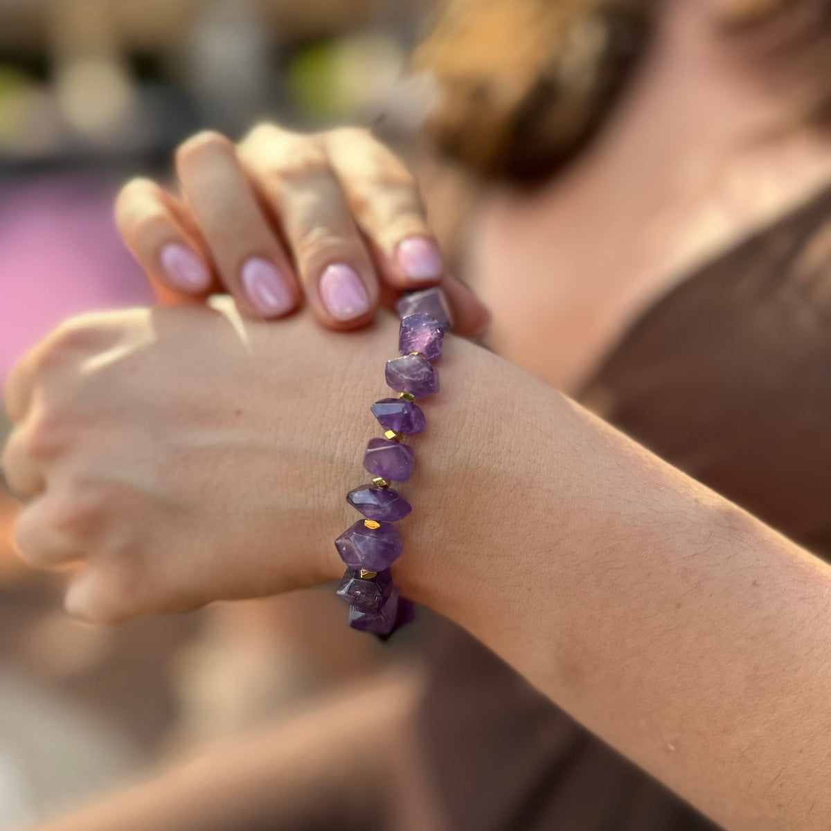 ROYAL AMETHYST | Faceted Purple Gemstone Bracelet with Gold Accents
