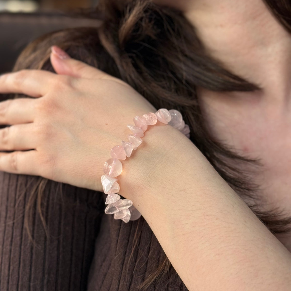 Madagascar Rose Quartz Bracelet | Deep Pink Crystal Chips