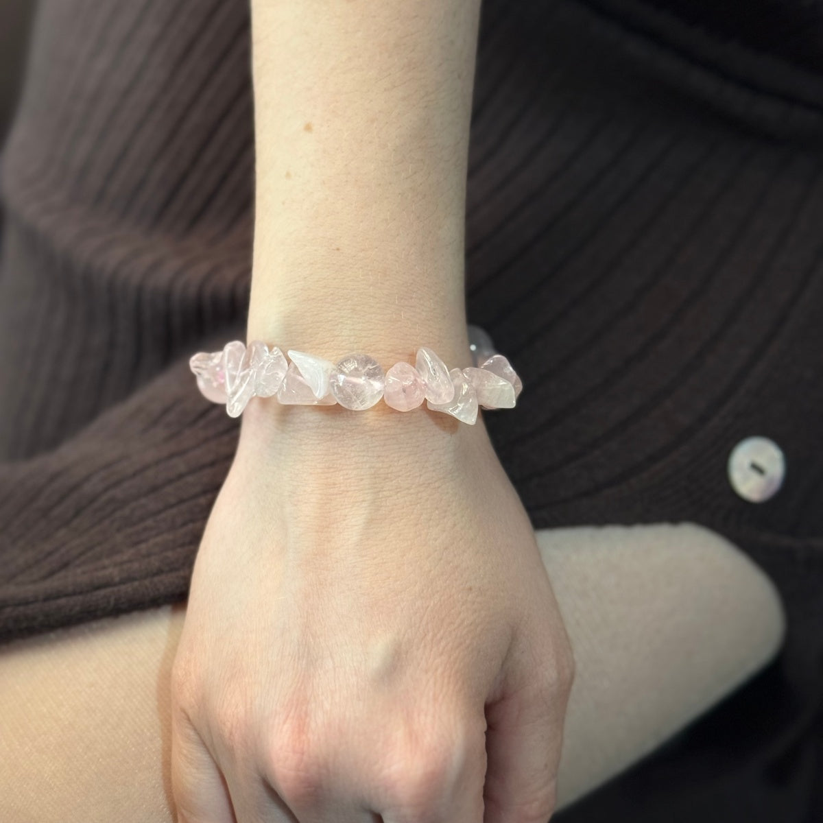 Madagascar Rose Quartz Bracelet | Deep Pink Crystal Chips