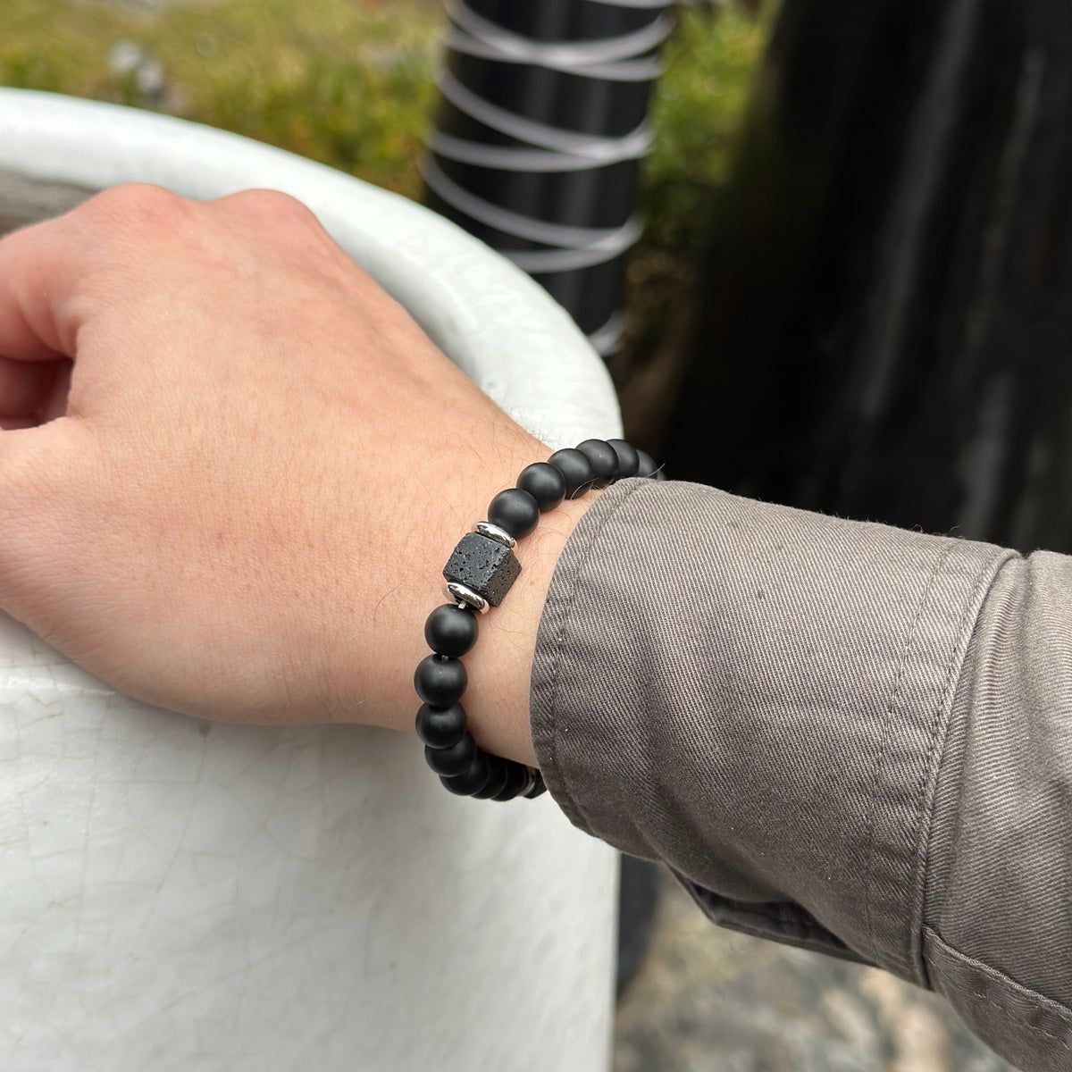 Snowflake Obsidian and Rutilated Quartz beaded bracelet 12mm