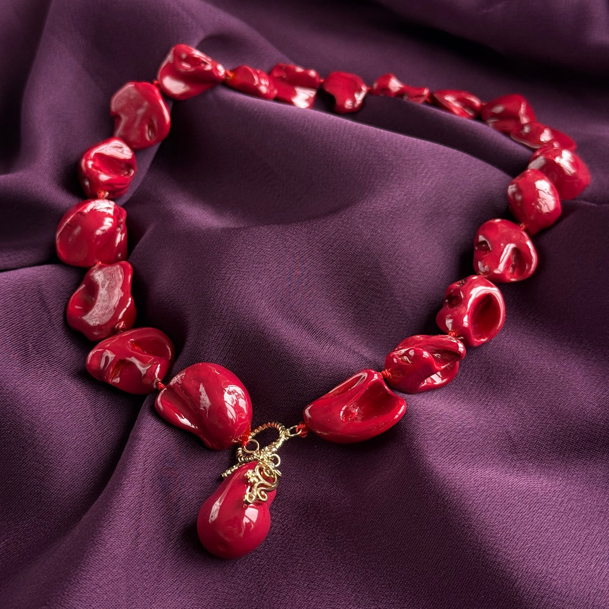 Red Baroque Pearl Necklace, Glamorous Evening Formal jewelry