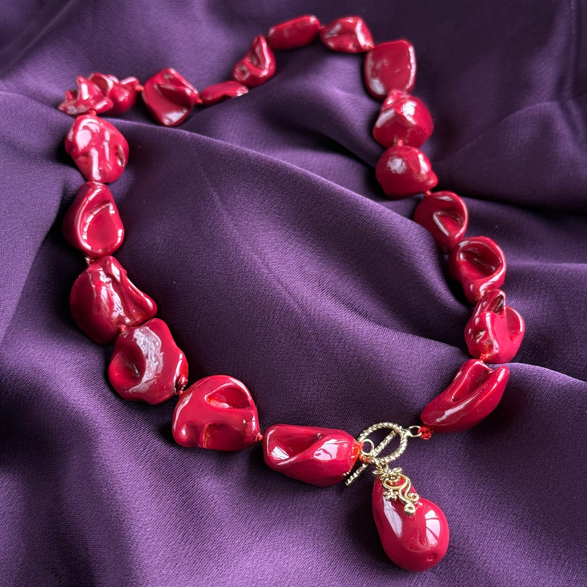 Red Baroque Pearl Necklace, Glamorous Evening Formal jewelry