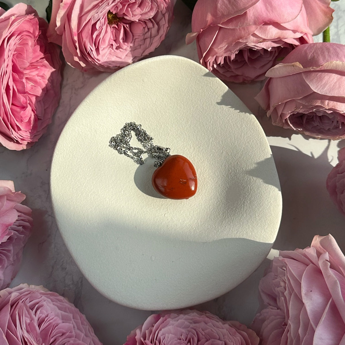 Natural Red Jasper Heart Necklace 3cm | Strength & Grounding
